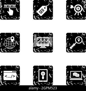 Optimization icons set, grunge style Stock Vector