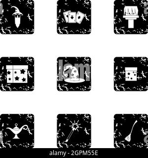 Tricks icons set, grunge style Stock Vector