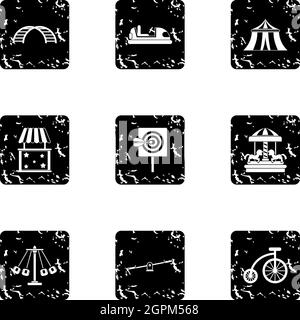 Rides icons set, grunge style Stock Vector
