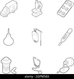 Doctoral icons set, outline style Stock Vector