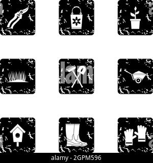 Farming icons set, grunge style Stock Vector