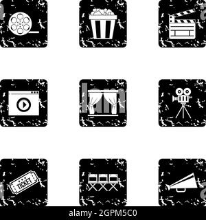 Film icons set, grunge style Stock Vector