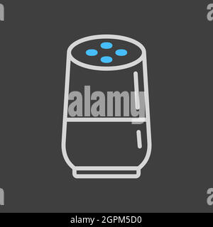 Smart home speaker with virtual assistant icon on dark background Stock Vector