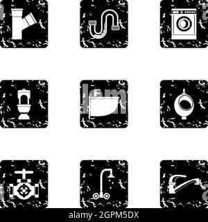 Toilet icons set, grunge style Stock Vector