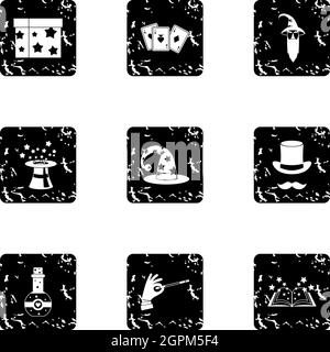 Witchery icons set, grunge style Stock Vector