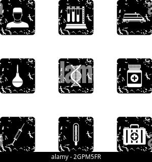 Treatment icons set, grunge style Stock Vector