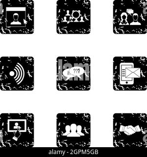 Message icons set, grunge style Stock Vector