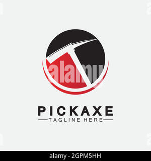 Pickaxe Logo Vector icon symbol illustration Design template, Mining Concept With Silhouette,Mining Logo, Pickaxe Logo Stock Vector