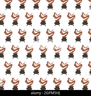 Pattern with witches cauldron with boiling potion Stock Vector