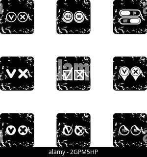 Tick icons set, grunge style Stock Vector