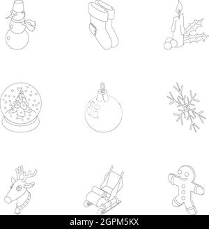 New year holiday icons set, outline style Stock Vector