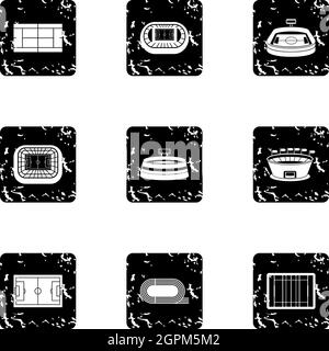 Game at stadium icons set, grunge style Stock Vector