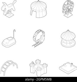 Baby swing icons set, outline style Stock Vector