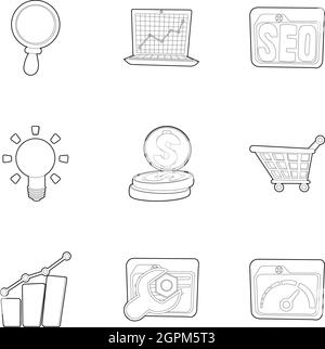 Promotion icons set, outline style Stock Vector