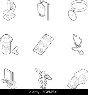 Healing icons set, outline style Stock Vector