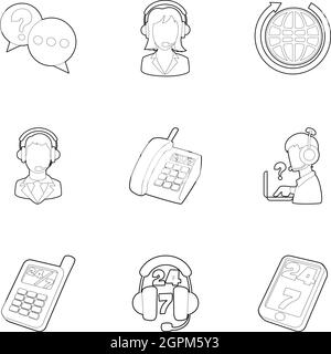 Technical support icons set, outline style Stock Vector