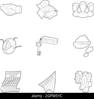 Company icons set, outline style Stock Vector