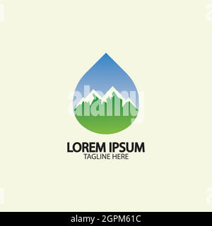 Water drop with mountain river icon Logo vector illustration for water business stock illustration Stock Vector