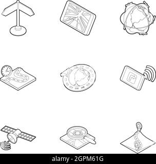 GPS navigation icons set, outline style Stock Vector