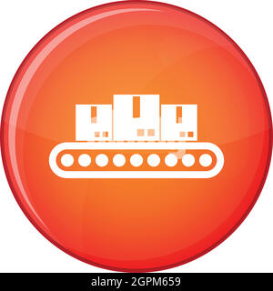 Belt conveyor with load icon, flat style Stock Vector