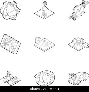 GPS icons set, outline style Stock Vector