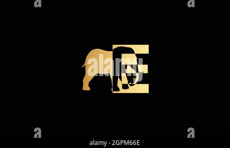 LETTER E LOGO DESIGN WITH ELEPHANT ICON INSIDE FOR ILLUSTRATION USE Stock Vector