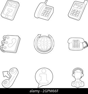 Support icons set, outline style Stock Vector