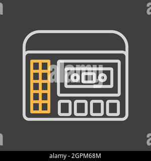 Retro cassette recorder player vector icon on dark background Stock Vector