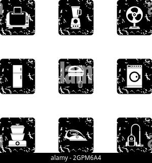 Appliances icons set, grunge style Stock Vector