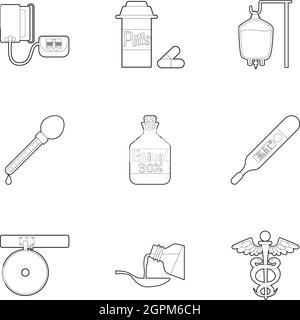 Medical icons set, outline style Stock Vector
