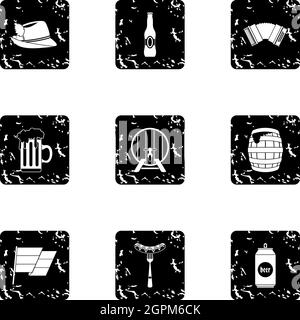 Oktoberfest icons set, grunge style Stock Vector