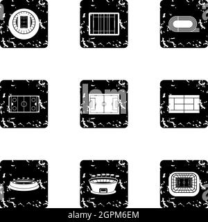 Sports complex icons set, grunge style Stock Vector