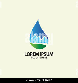 Water drop with mountain river icon Logo vector illustration for water business stock illustration Stock Vector