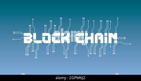 Blockchain vector background illustration on a dark blue background Stock Vector