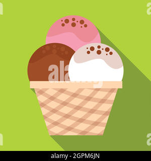 Mixed ice cream scoops in waffle bowl icon Stock Vector