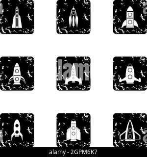 Rocket icons set, grunge style Stock Vector