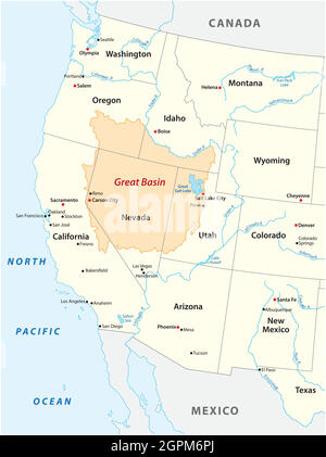 Vector map of the Great Basin in the western United States Stock Vector