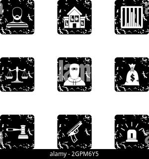 Robbery icons set, grunge style Stock Vector
