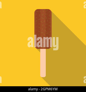 Chocolate ice cream on wooden stick icon Stock Vector