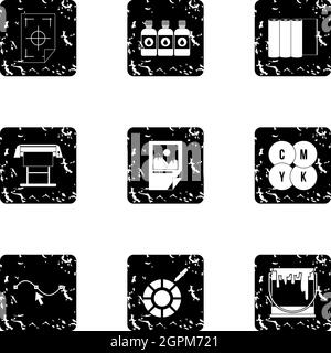 Printing in polygraphy icons set, grunge style Stock Vector