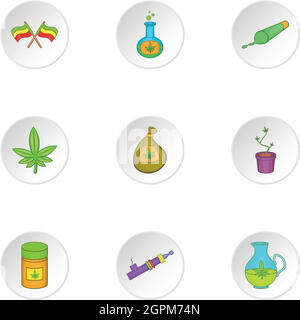 Marijuana icons set, cartoon style Stock Vector