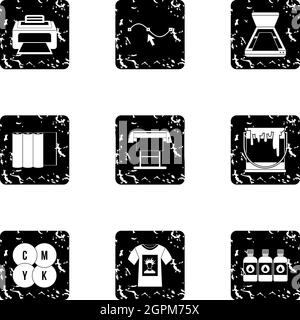 Printer icons set, grunge style Stock Vector