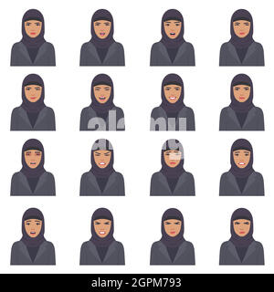 vector illustration of a arabic face expressions Stock Vector