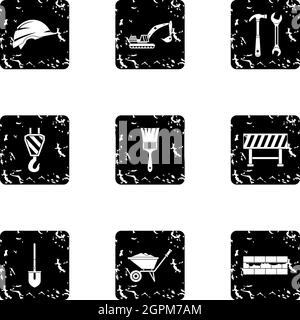 Building tools icons set, grunge style Stock Vector