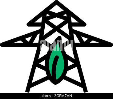 Electric Tower With Leaf Icon Stock Vector