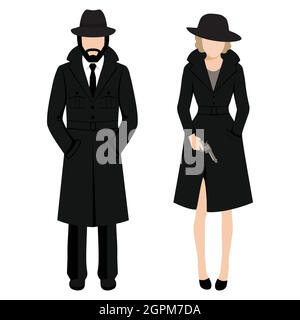 detective spy man and woman character Stock Vector