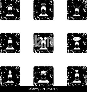 Human feelings icons set, grunge style Stock Vector