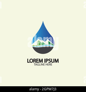 Water drop with mountain river icon Logo vector illustration for water business stock illustration Stock Vector