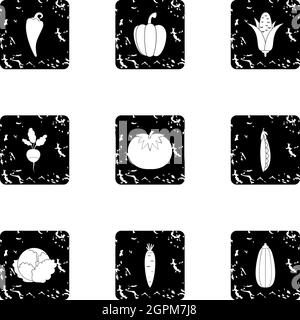 Orchard vegetables icons set, grunge style Stock Vector