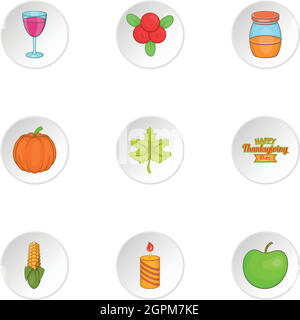 Thanksgiving day icons set, cartoon style Stock Vector